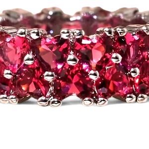 Hot Electric Pink Hearts Heart Shaped Crystal 925 Sterling Silver Plated Ring 7